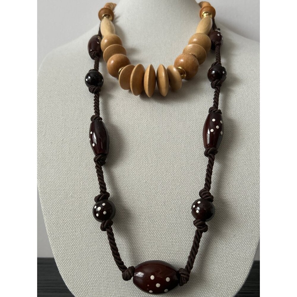 VTG 90's Retro Beaded Necklaces Set of 2 Polka Dot & Chunky Beads Boho Polka-Dot